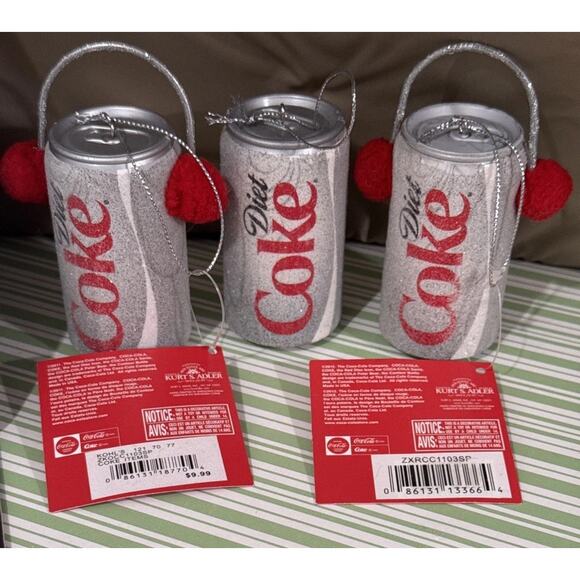 NWT Kurt Adler x Diet Coke FROSTED CAN CHRISTMAS ORNAMENT Set Of 3 - Picture 2 of 8
